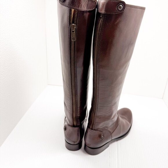 Frye Melissa Button Back Zip Tall Riding Boots Women’s 6M Dark Brown Leather - Picture 8 of 10